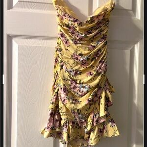 Forever 21 strapless yellow floral summer dress Small